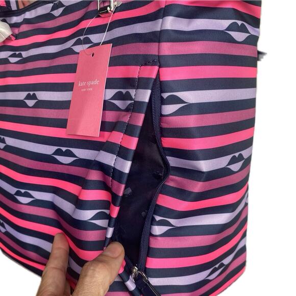NEW KATE SPADE Jae Nylon Striped Lip Print Large Tote Shoulder Bag Purse Novelty - Picture 6 of 8